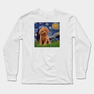 Starry Night (Van Gogh) Adapted to Feature a Toy Apricot Poodle Long Sleeve T-Shirt